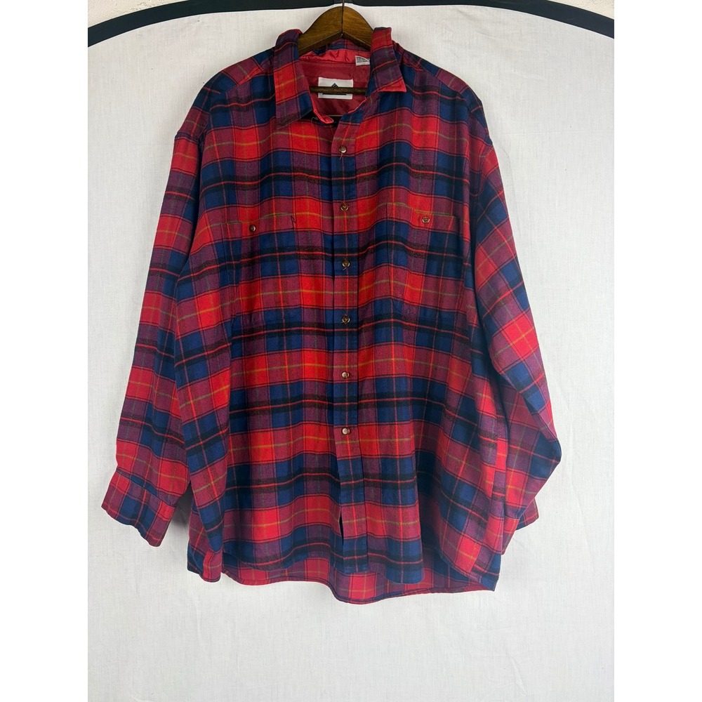 Himalaya Mens 2X Big Plaid Flannel Shirt Red Navy Long Sleeve Acrylic Button - Picture 2 of 7